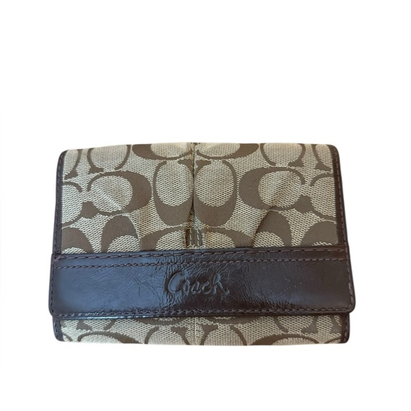 Coach Signature Brown Leather Canvas Wallet - Picture 1 of 4
